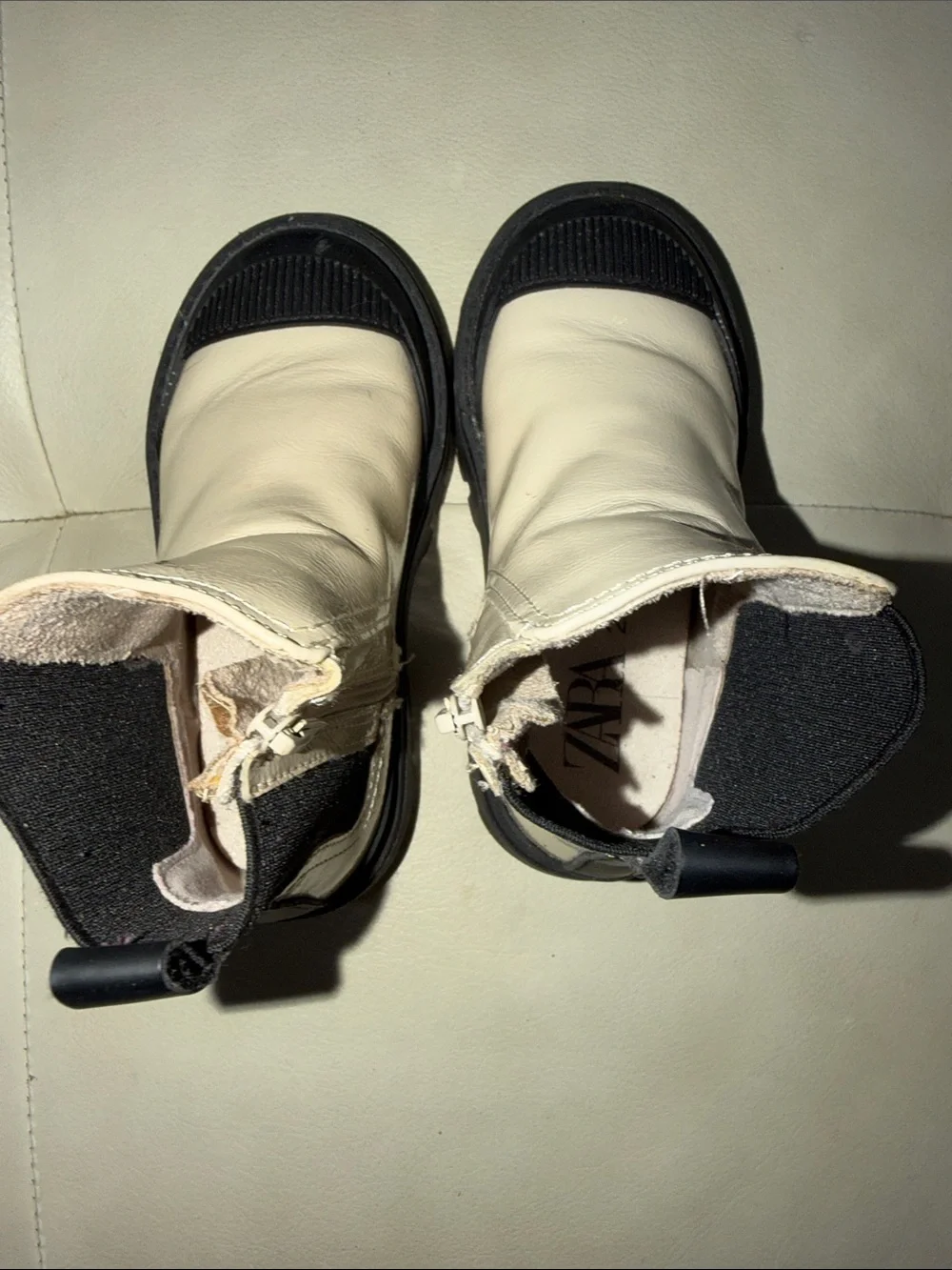 Zara Cream and Black Chunky Chelsea Booties